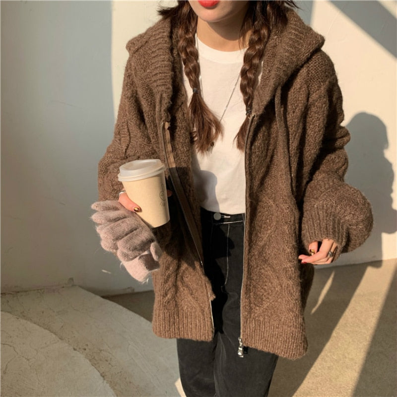 Oversized Brown Pattern Sweater Women's