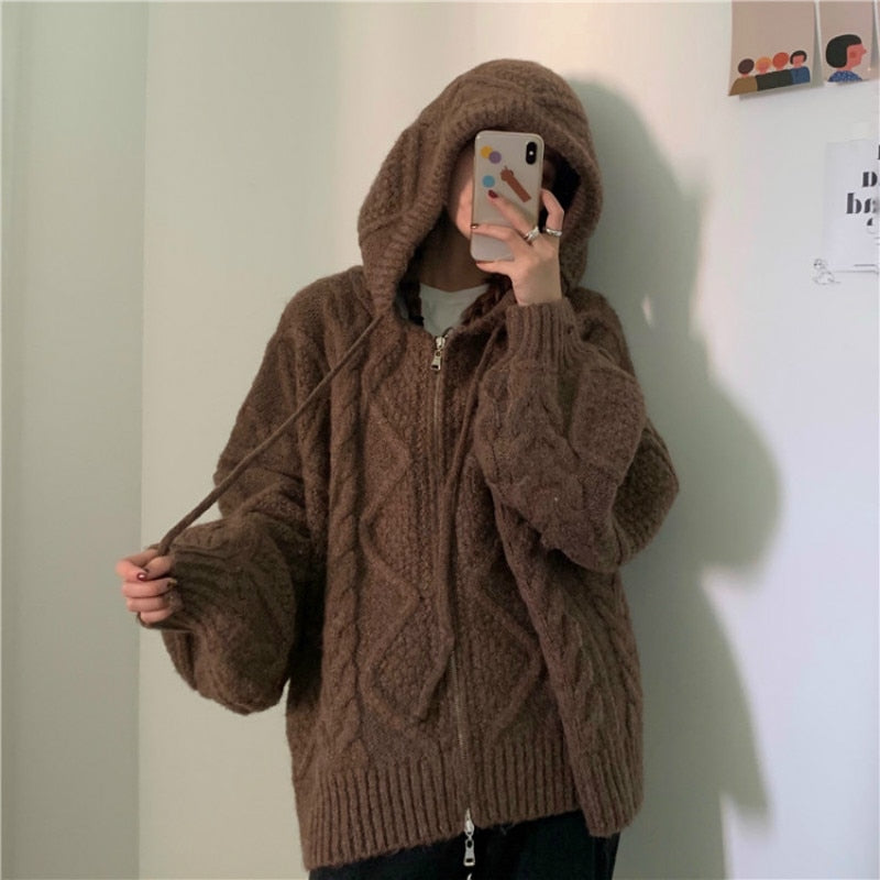 Oversized Brown Pattern Sweater Women's