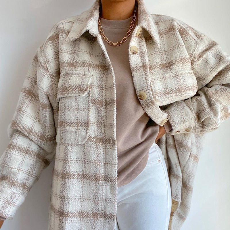 Light Brown Flannel Coat Women's