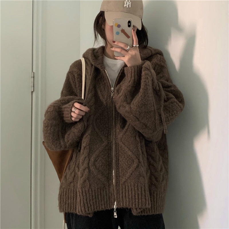 Oversized Brown Pattern Sweater Women's